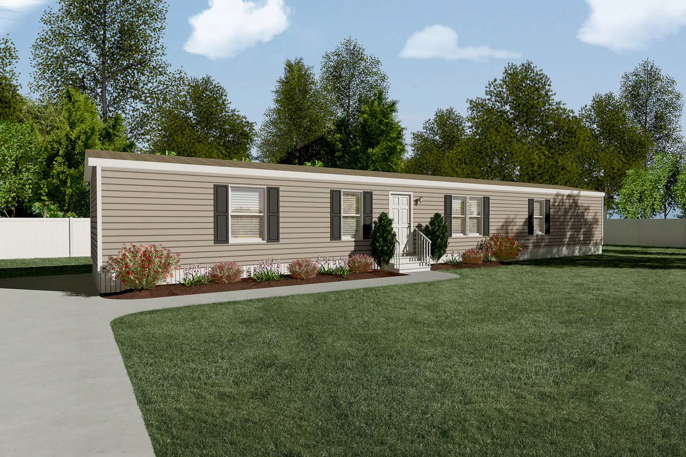 The THE BREEZE Exterior. This Manufactured Mobile Home features 3 bedrooms and 2 baths.