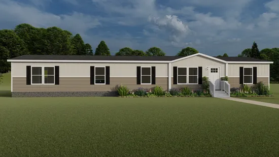 The EVEREST with clay Southern Ranch Exterior. This Manufactured Mobile Home features 4 bedrooms and 2 baths.