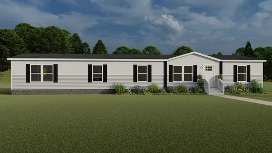 The EVEREST with white Southern Ranch Exterior. This Manufactured Mobile Home features 4 bedrooms and 2 baths.