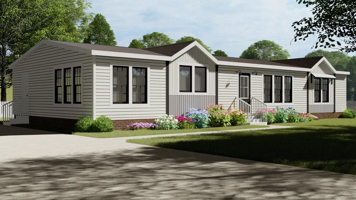 The THE LIZA JANE Exterior. This Manufactured Mobile Home features 3 bedrooms and 2 baths.