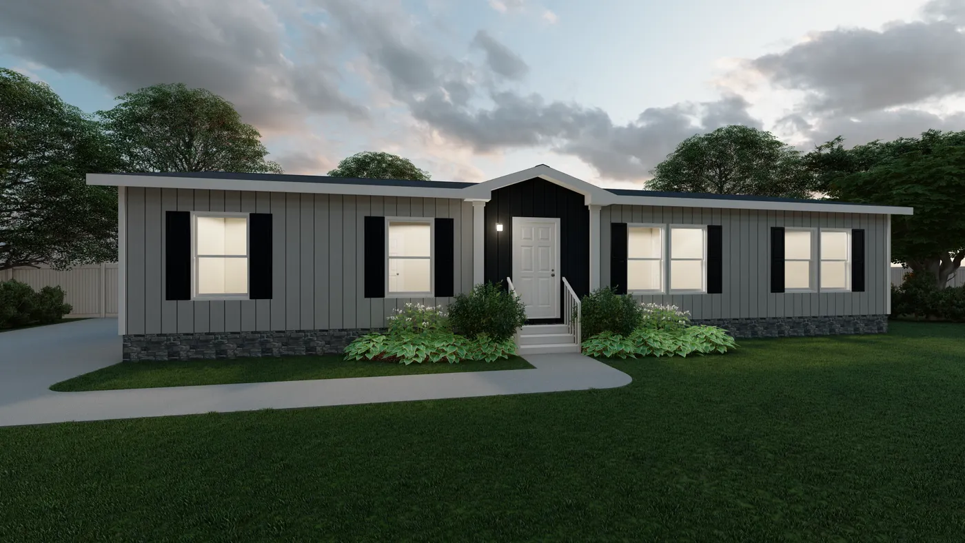 The PT 78 Exterior. This Manufactured Mobile Home features 3 bedrooms and 2 baths.