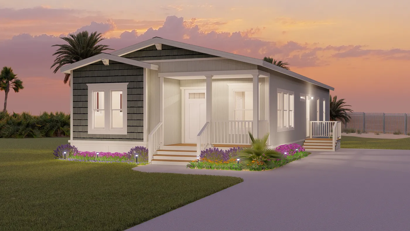 The CORONADO 2458F Coastal Exterior. This Manufactured Mobile Home features 3 bedrooms and 3 baths.