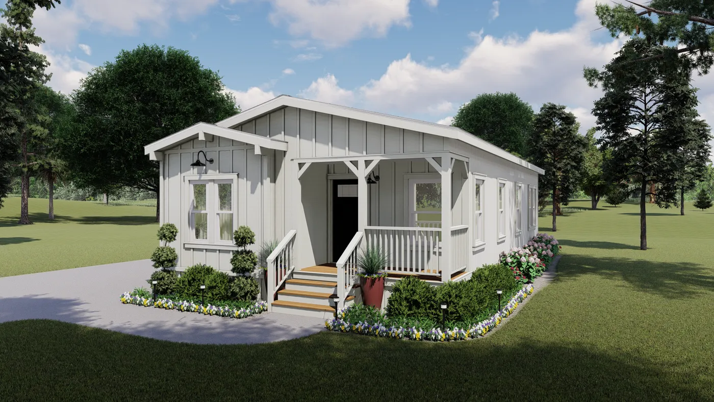 The CORONADO 2458B Farmhouse Exterior. This Manufactured Mobile Home features 3 bedrooms and 2 baths.