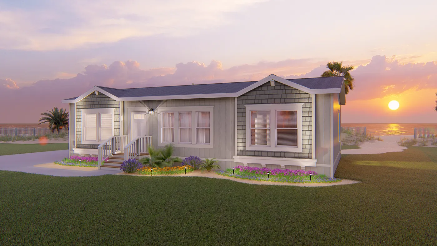 The CORONADO 2446A Coastal Exterior. This Manufactured Mobile Home features 3 bedrooms and 2 baths.