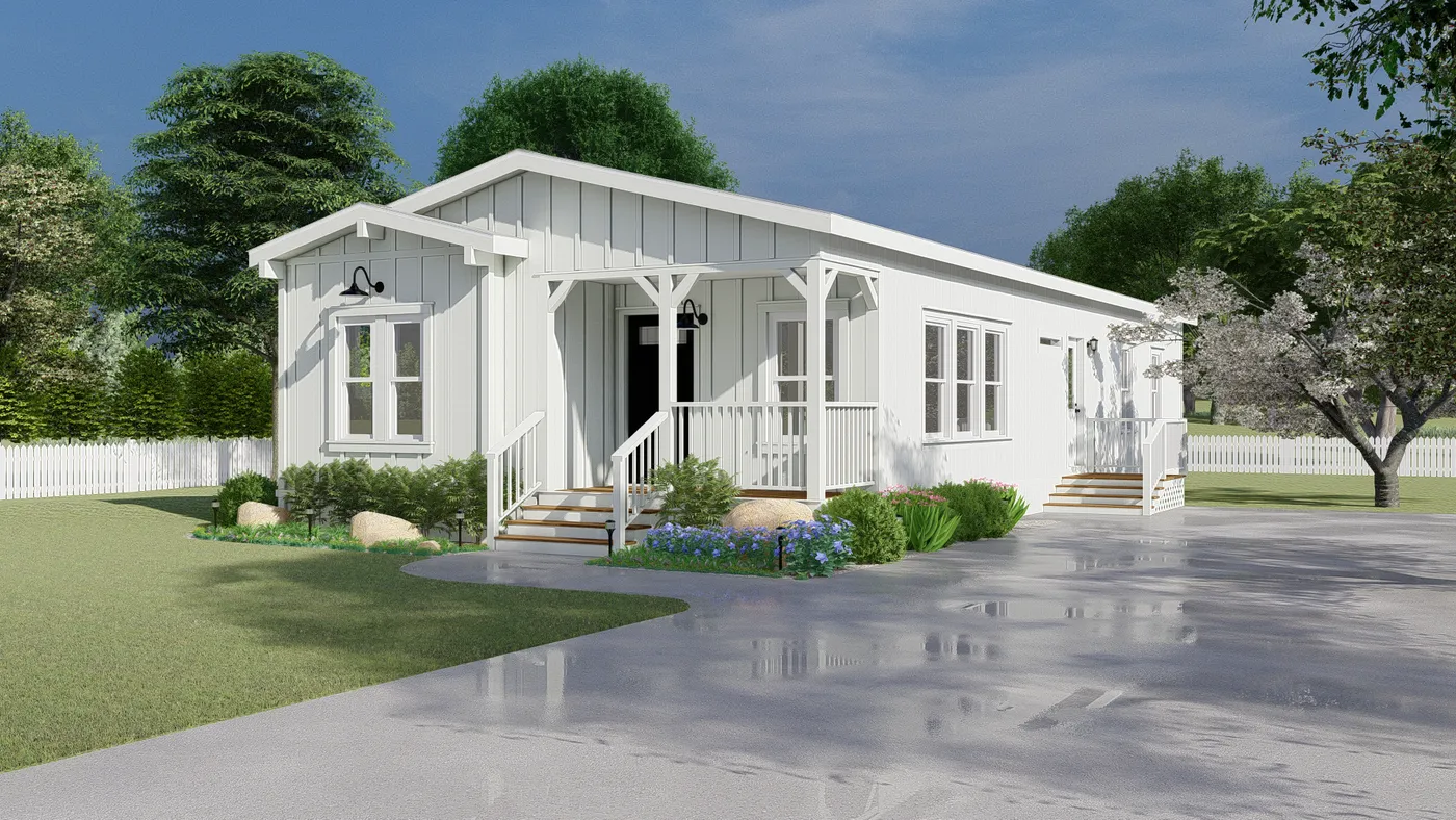 The CORONADO 2458F Farmhouse Exterior. This Manufactured Mobile Home features 3 bedrooms and 3 baths.