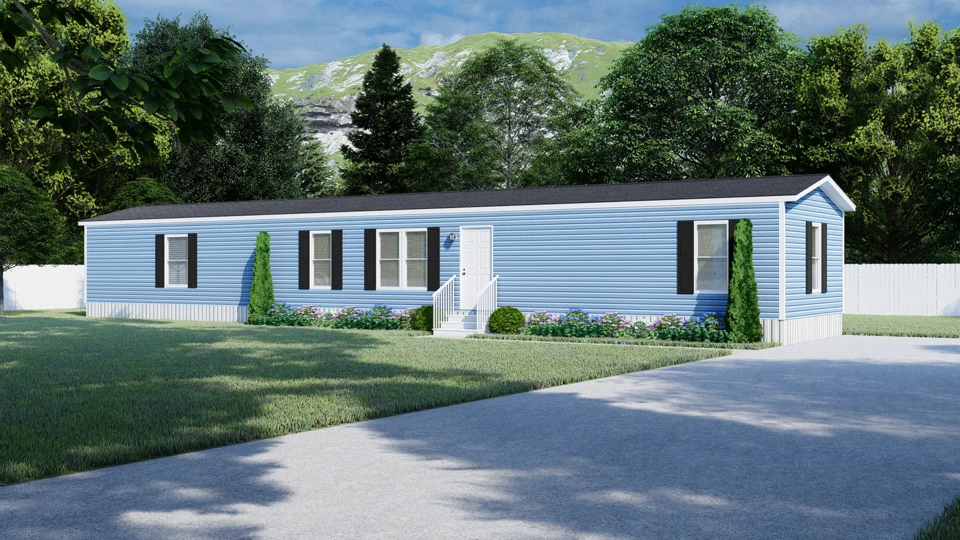The 777 "COOL BREEZE" 7616 Exterior. This Manufactured Mobile Home features 3 bedrooms and 2 baths.