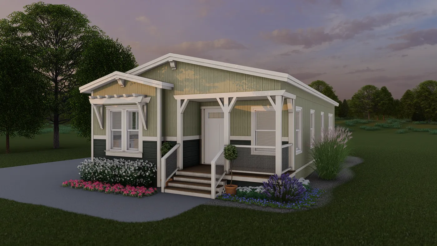 The CORONADO 2458B Trellis Exterior. This Manufactured Mobile Home features 3 bedrooms and 2 baths.