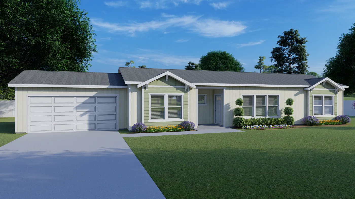The CORONADO 24563A Craftsman Exterior. This Manufactured Mobile Home features 3 bedrooms and 2 baths.