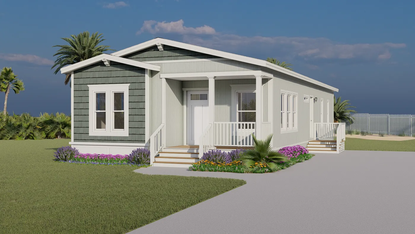 The CORONADO 2458F Coastal Exterior. This Manufactured Mobile Home features 3 bedrooms and 3 baths.