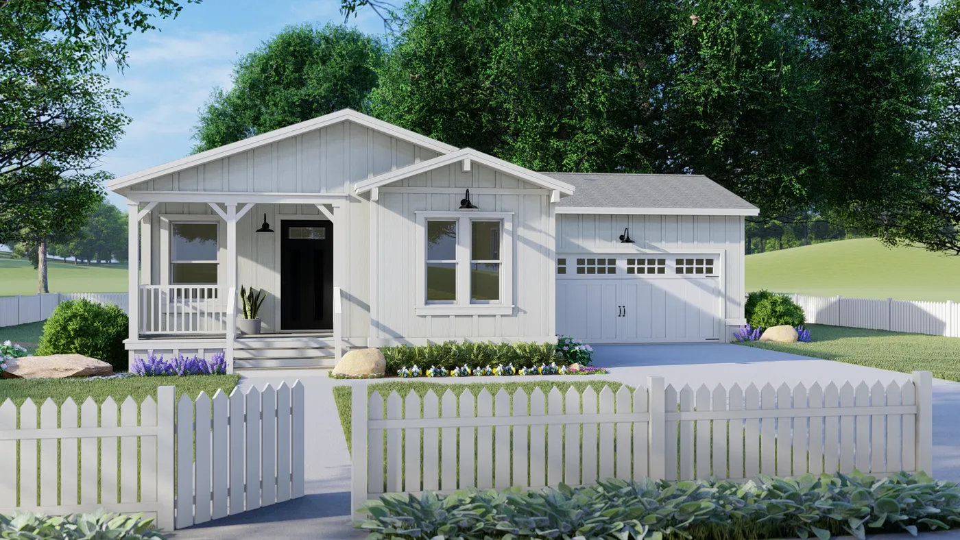 The CORONADO 2456B Farmhouse Exterior. This Manufactured Mobile Home features 3 bedrooms and 2 baths.