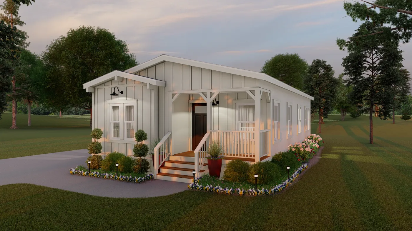 The CORONADO 2458B Farmhouse Exterior. This Manufactured Mobile Home features 3 bedrooms and 2 baths.