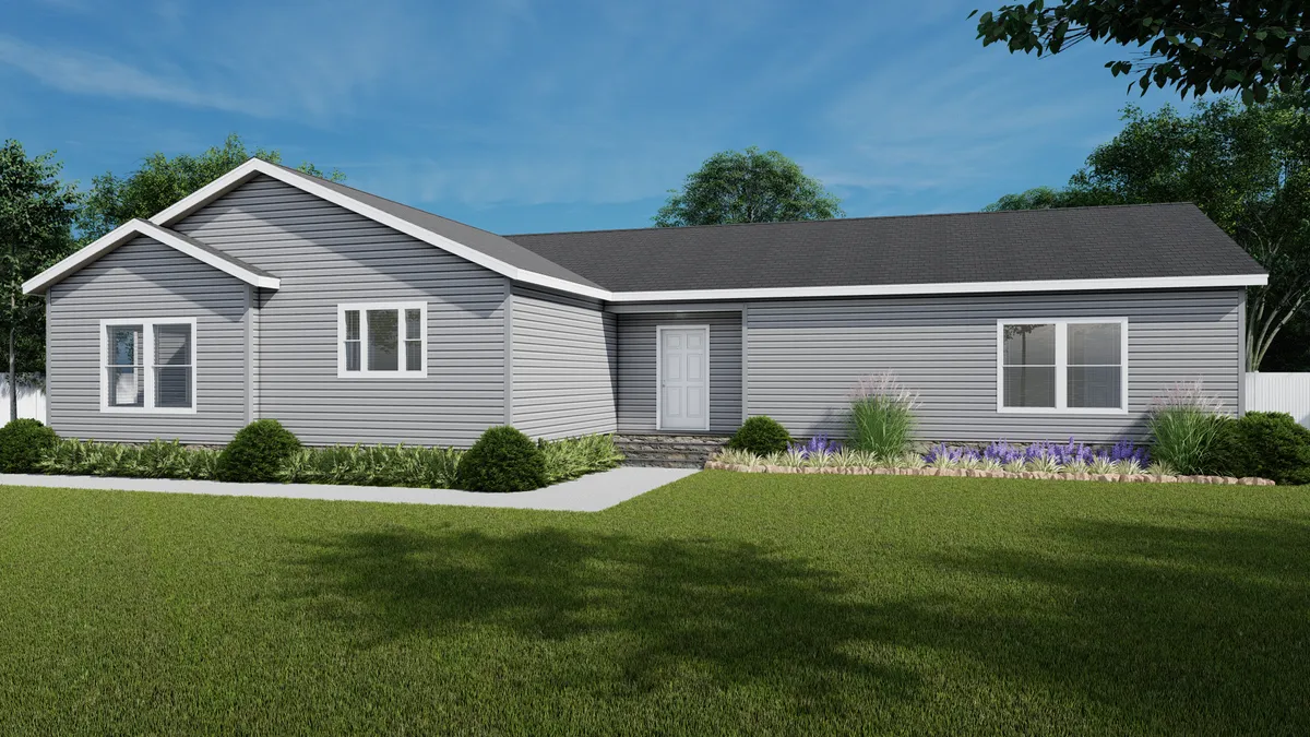 The LEGACY 572 MOD Exterior. This Modular Home features 3 bedrooms and 2 baths.