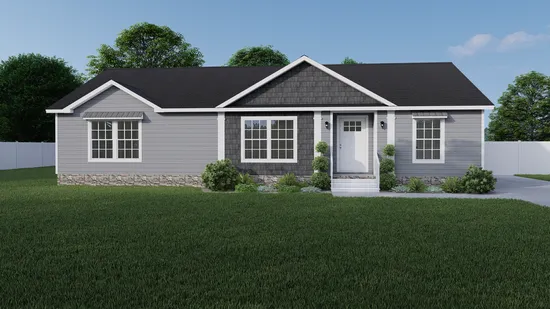 The 3447 CAROLINA Exterior. This Modular Home features 3 bedrooms and 2 baths.