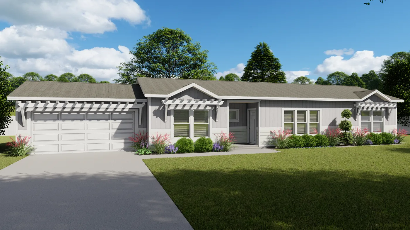 The CORONADO 24563A Trellis Exterior. This Manufactured Mobile Home features 3 bedrooms and 2 baths.
