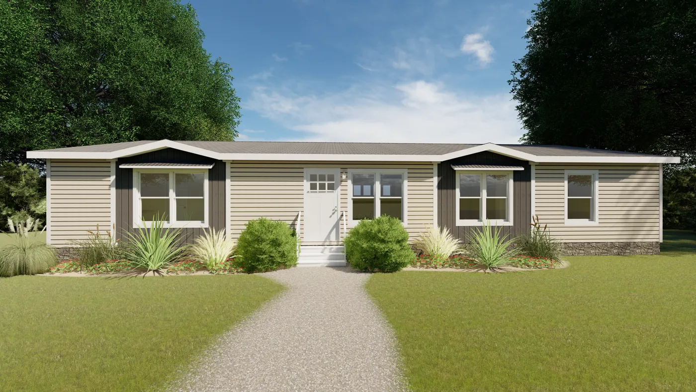 The FARMHOUSE FLEX Exterior. This Manufactured Mobile Home features 3 bedrooms and 2.5 baths.
