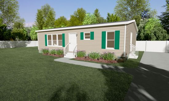 The HOMESTEAD Exterior. This Manufactured Mobile Home features 2 bedrooms and 2 baths.