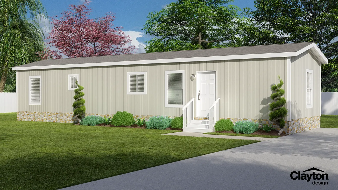 The K1656A Exterior. This Manufactured Mobile Home features 2 bedrooms and 1 bath.