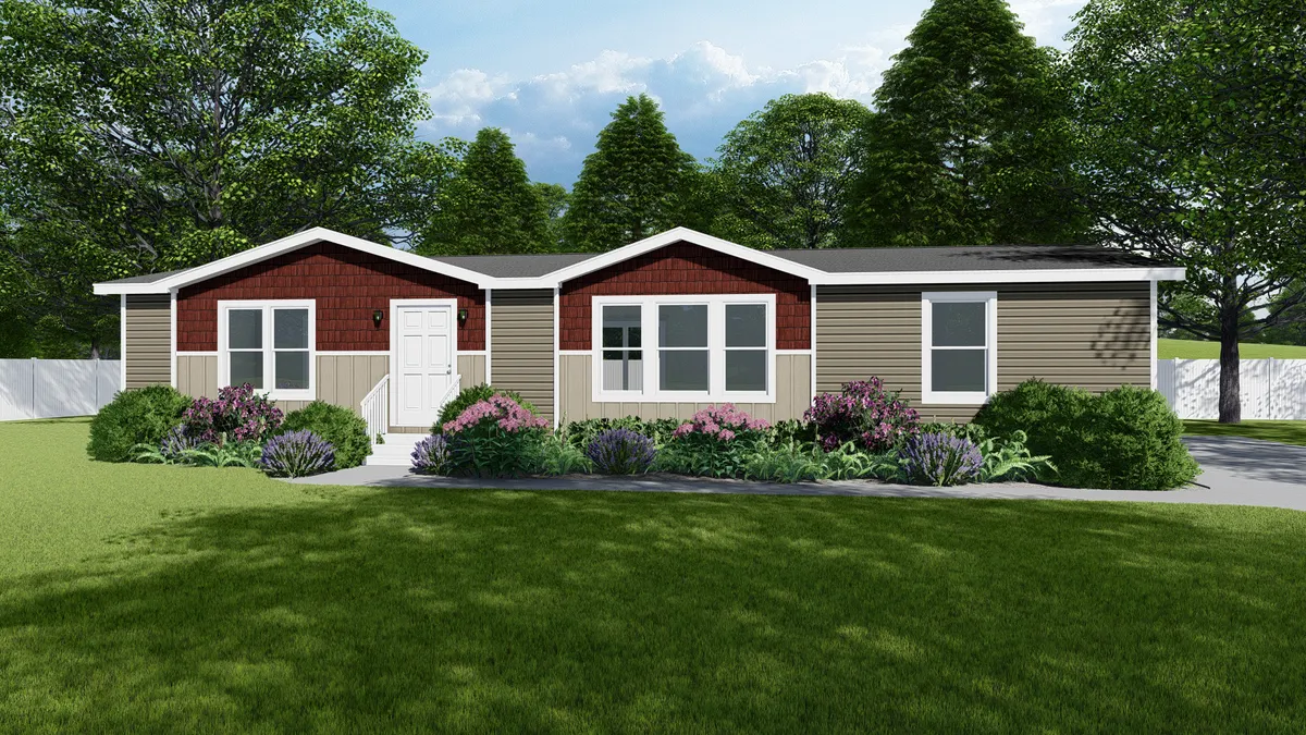 The THE WASHINGTON Exterior. This Modular Home features 3 bedrooms and 2 baths.