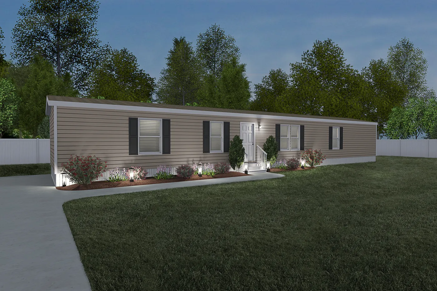 The THE BREEZE Exterior. This Manufactured Mobile Home features 3 bedrooms and 2 baths.