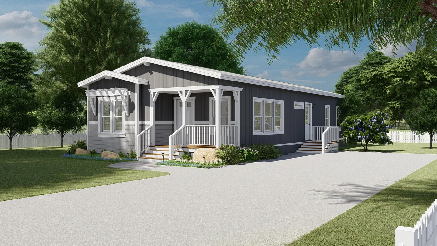 The CORONADO 2458F Trellis Exterior. This Manufactured Mobile Home features 3 bedrooms and 3 baths.