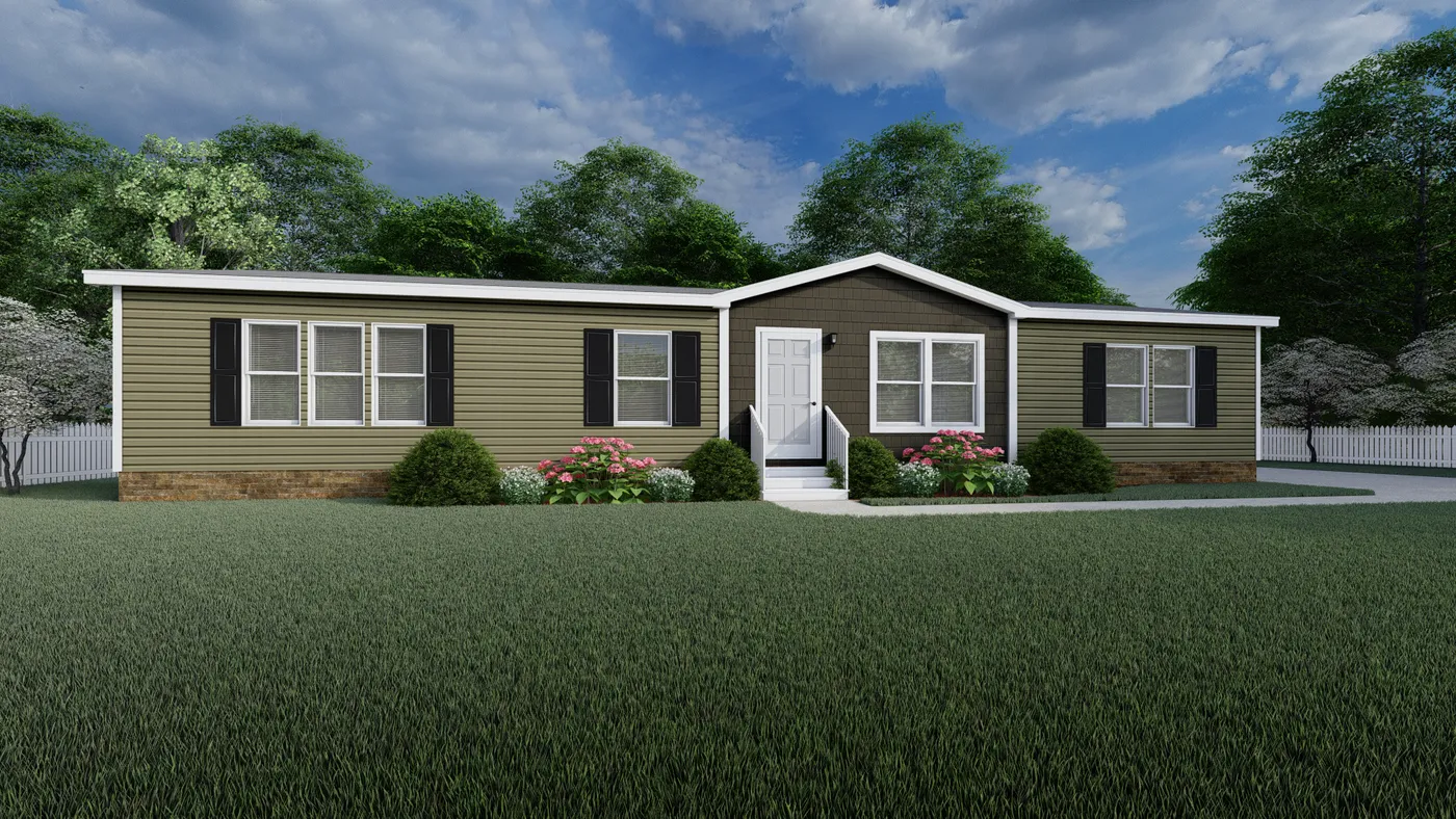 The LEWIS Exterior. This Manufactured Mobile Home features 3 bedrooms and 2 baths.