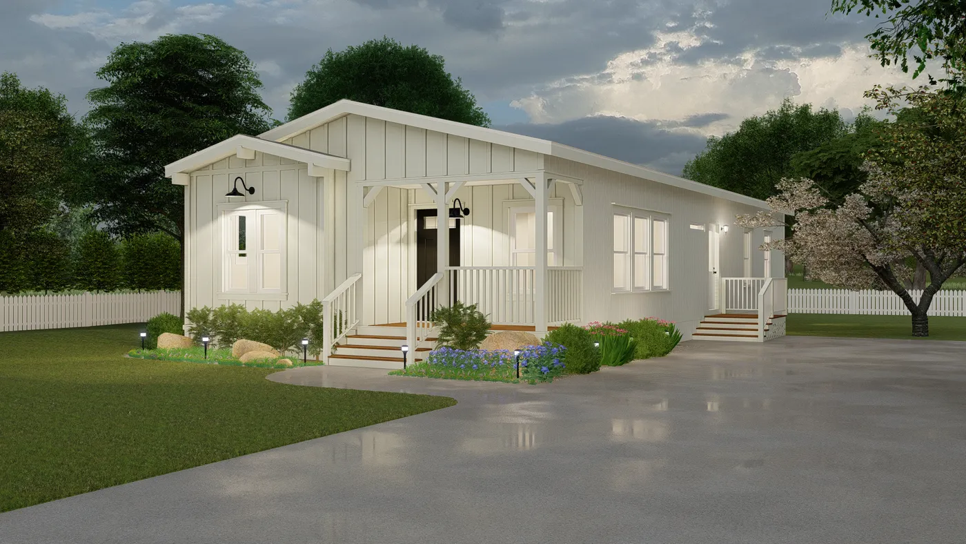 The CORONADO 2458F Farmhouse Exterior. This Manufactured Mobile Home features 3 bedrooms and 3 baths.