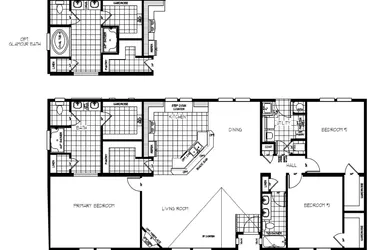 The K3066A Floor Plan. This Manufactured Mobile Home features 3 bedrooms and 2 baths.
