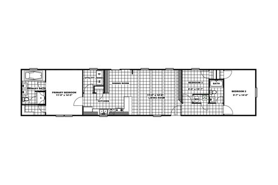The THE ANNIVERSARY 76A Floor Plan. This Manufactured Mobile Home features 3 bedrooms and 2 baths.