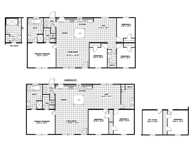 The ULTRA PRO 56B Floor Plan. This Manufactured Mobile Home features 3 bedrooms and 2 baths.