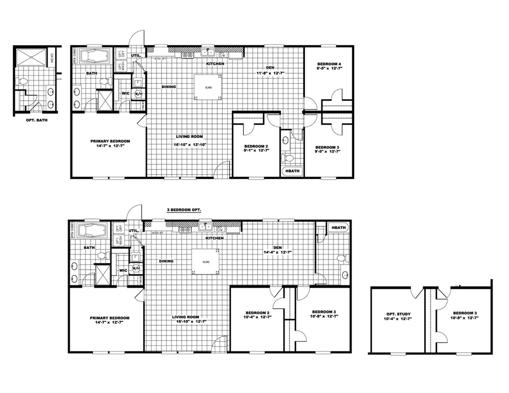 The ULTRA PRO 56B Floor Plan. This Manufactured Mobile Home features 3 bedrooms and 2 baths.