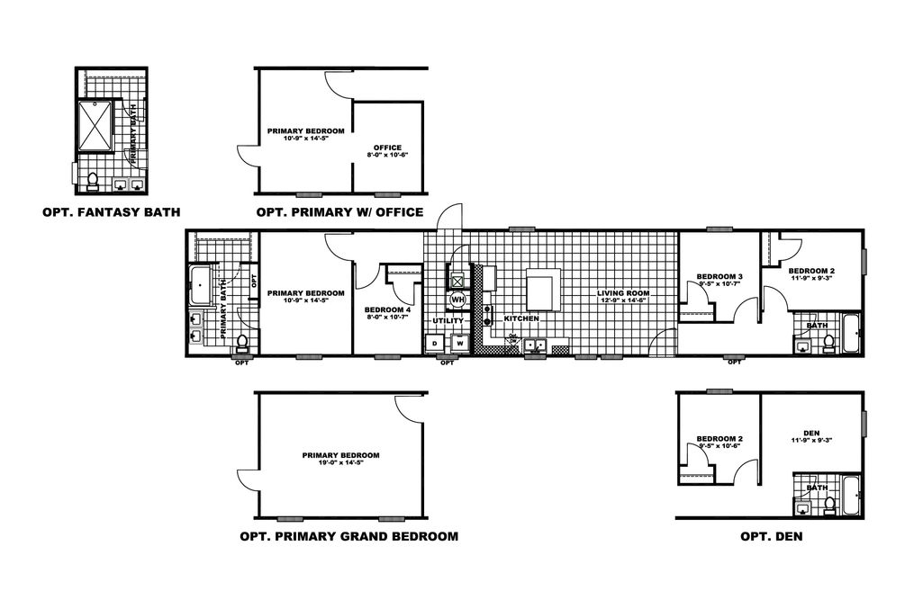 The TRUMAN Floor Plan. This Manufactured Mobile Home features 4 bedrooms and 2 baths.