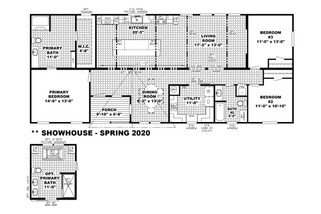The THE HAMPTON BAY Floor Plan. This Manufactured Mobile Home features 3 bedrooms and 2 baths.