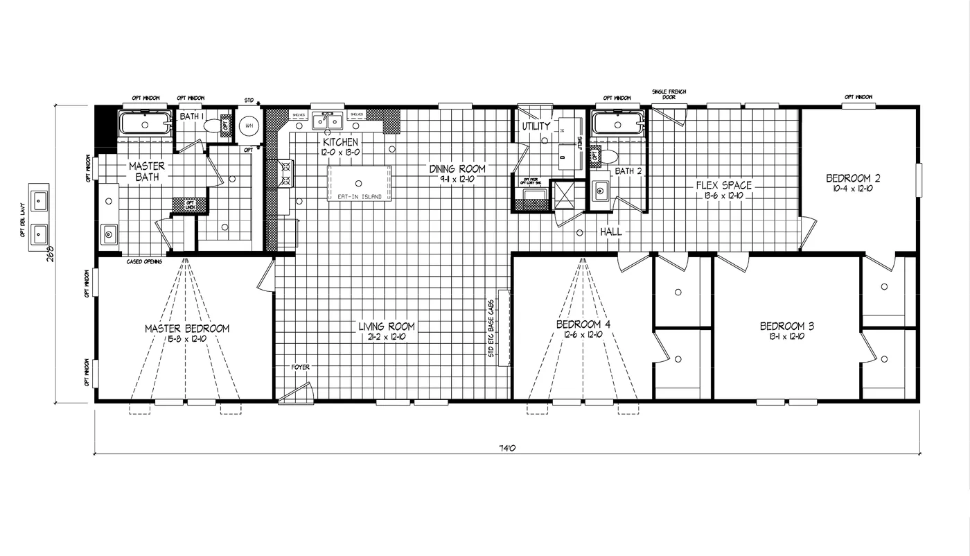 The CERISE Floor Plan. This Manufactured Mobile Home features 4 bedrooms and 2 baths.