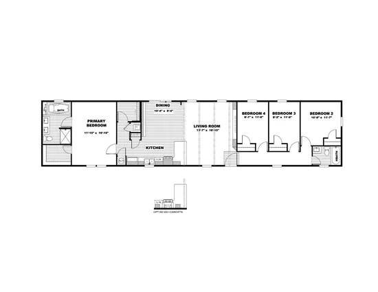 The THE ANNIVERSARY 18 4 BR Floor Plan. This Manufactured Mobile Home features 4 bedrooms and 2 baths.