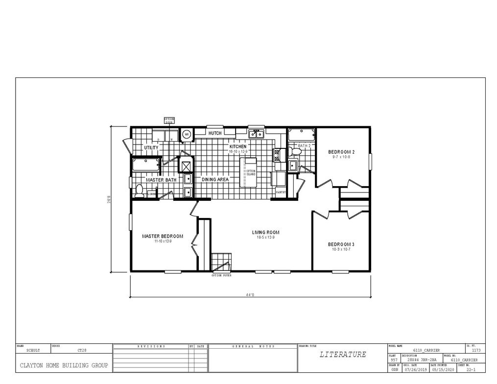 The 6110 ROCKETEER 4428 Floor Plan. This Manufactured Mobile Home features 3 bedrooms and 2 baths.