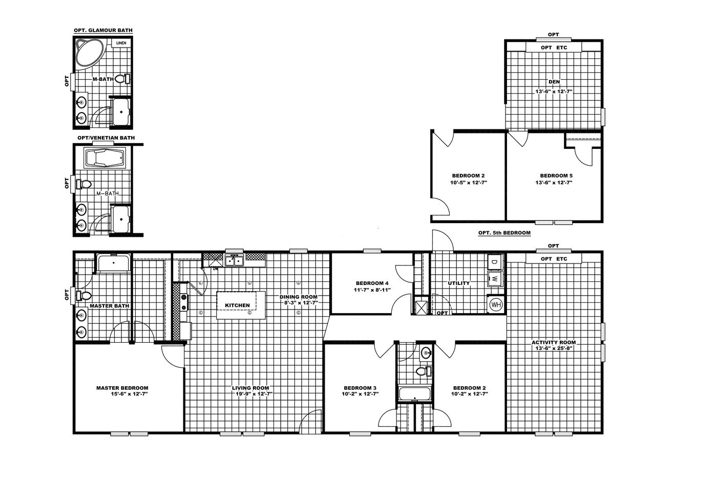 The BOLT Floor Plan. This Manufactured Mobile Home features 4 bedrooms and 2 baths.