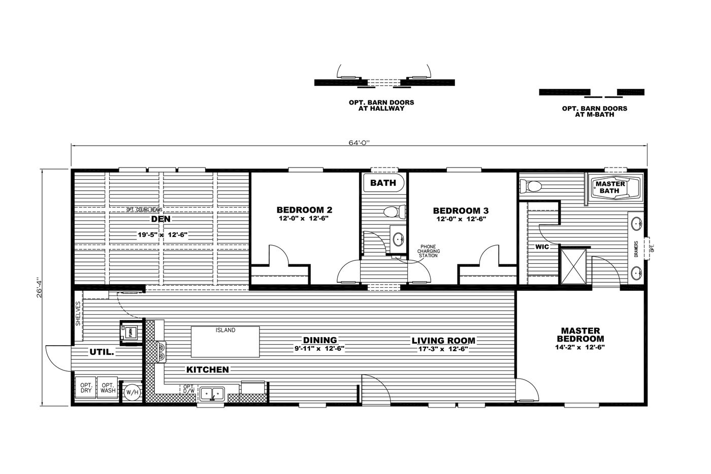 The THE RIVERSIDE Floor Plan. This Manufactured Mobile Home features 3 bedrooms and 2 baths.