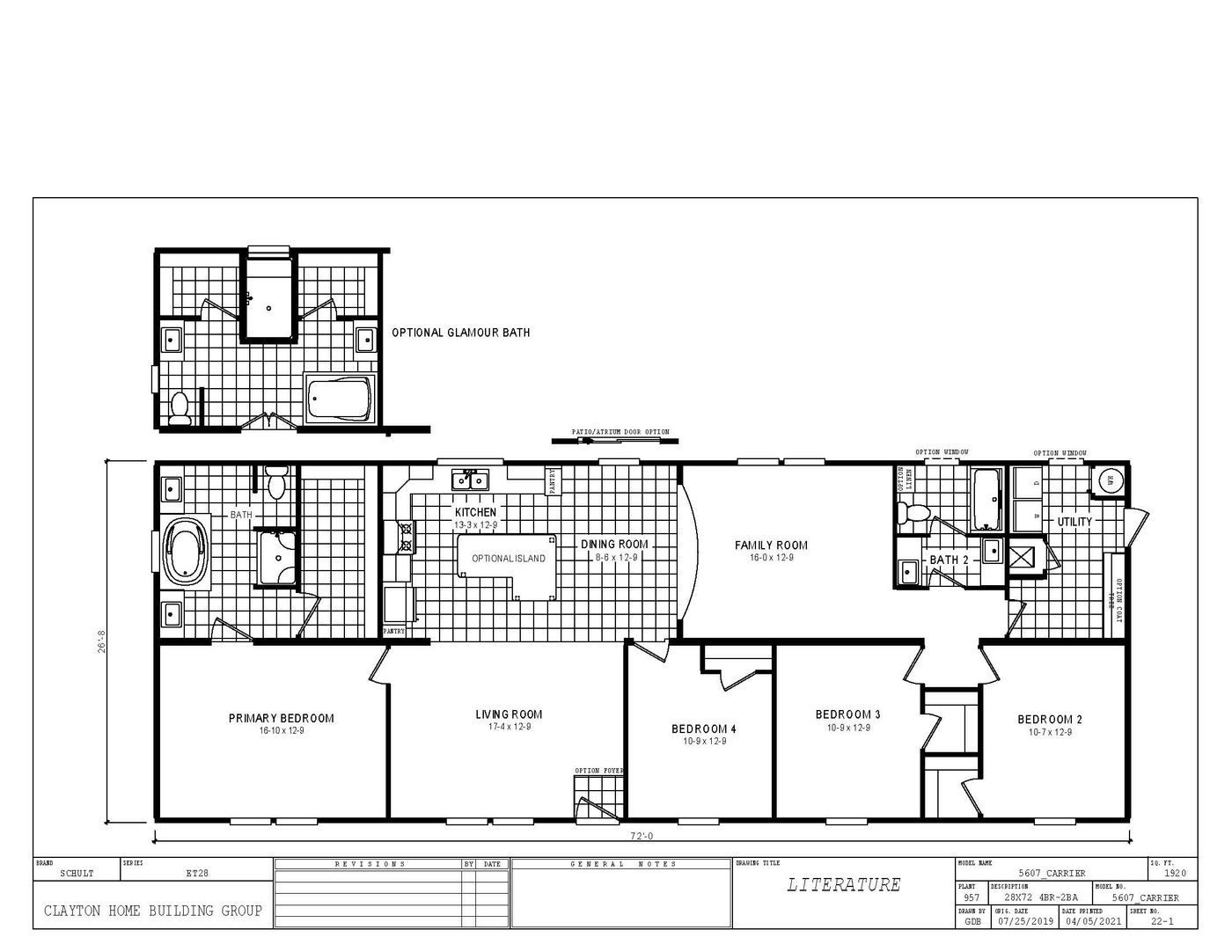 The 5607 ENTERPRISE 7228 Floor Plan. This Manufactured Mobile Home features 4 bedrooms and 2 baths.