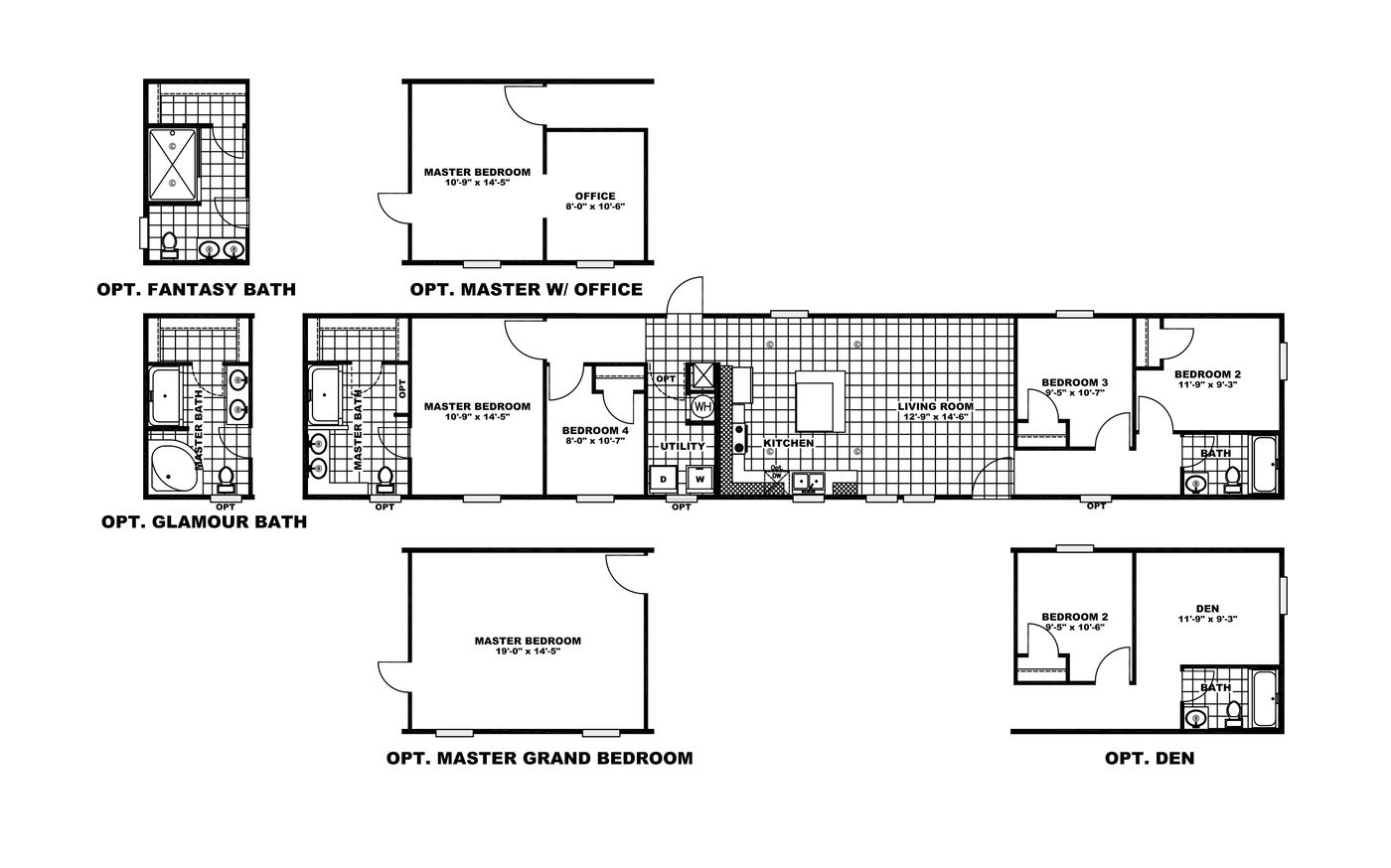 The TRUMAN Floor Plan. This Manufactured Mobile Home features 4 bedrooms and 2 baths.