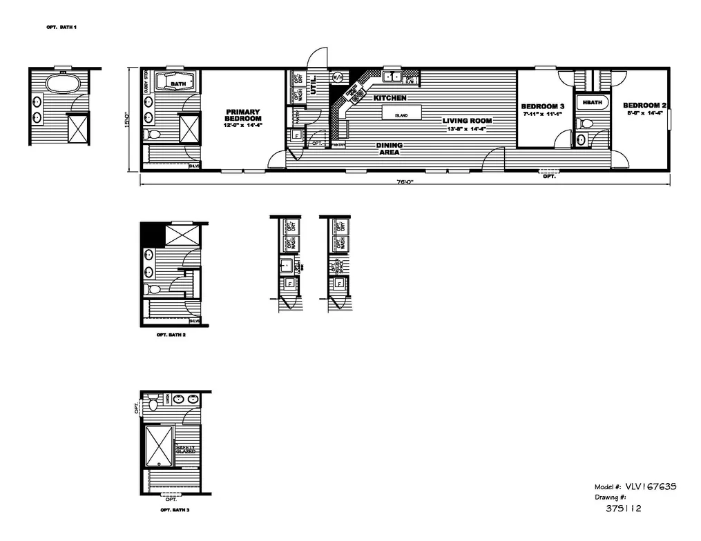 The THE DAVELLA Floor Plan. This Manufactured Mobile Home features 3 bedrooms and 2 baths.