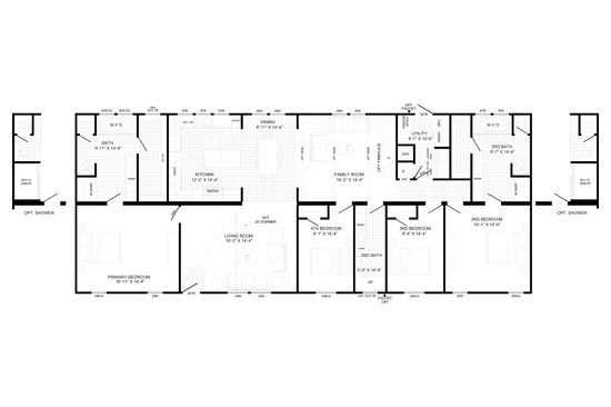The THE RODDY Floor Plan. This Manufactured Mobile Home features 4 bedrooms and 3 baths.