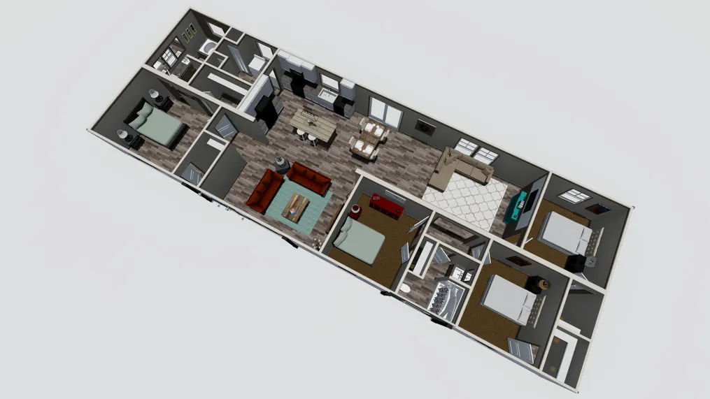 The FARMHOUSE 4 Floor Plan. This Manufactured Mobile Home features 4 bedrooms and 2 baths.