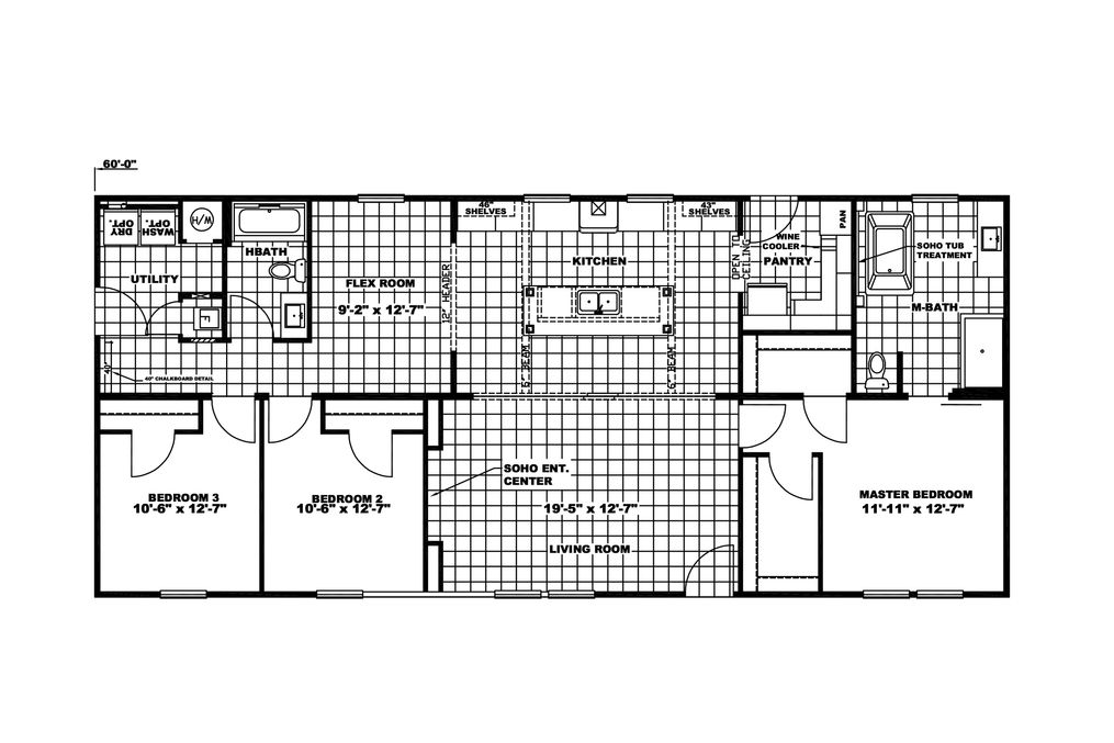 The THE FREEDOM SOHO Floor Plan. This Manufactured Mobile Home features 3 bedrooms and 2 baths.