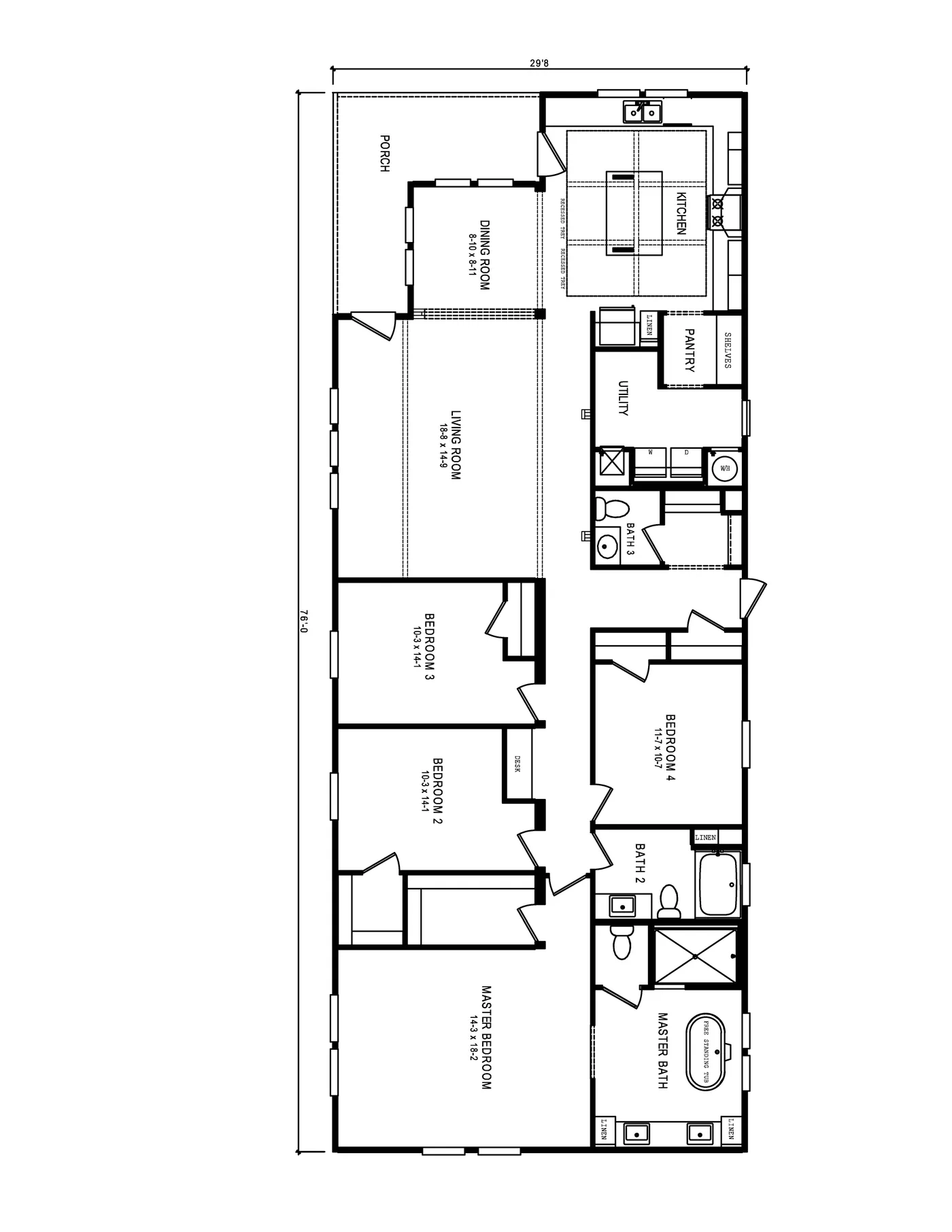 The 3440 CAROLINA 4BR BELLE Floor Plan. This Modular Home features 4 bedrooms and 2 baths.