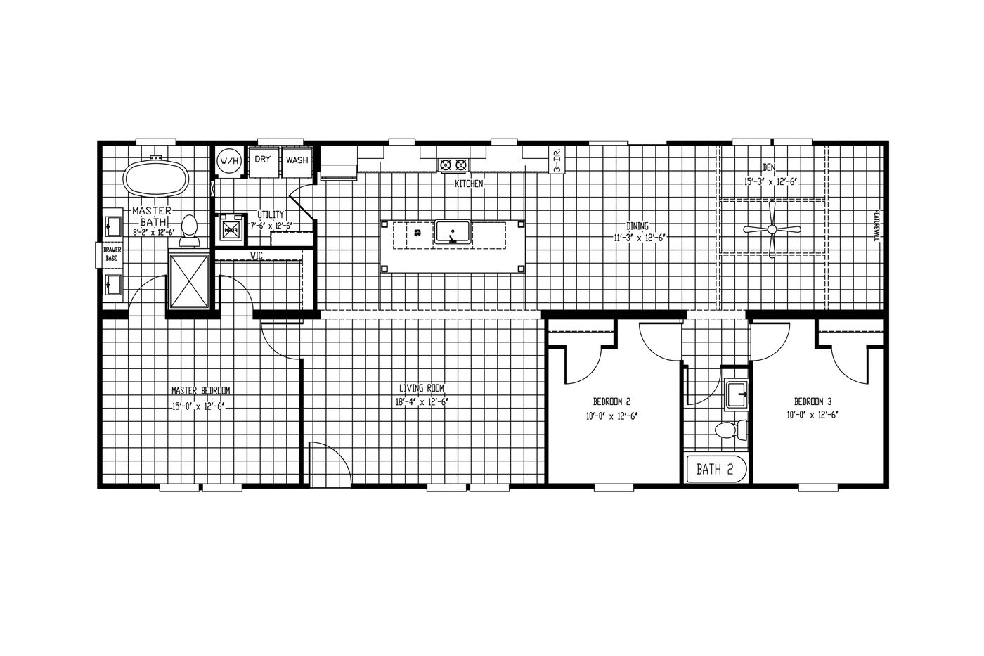 The ISABELLA Floor Plan. This Manufactured Mobile Home features 3 bedrooms and 2 baths.