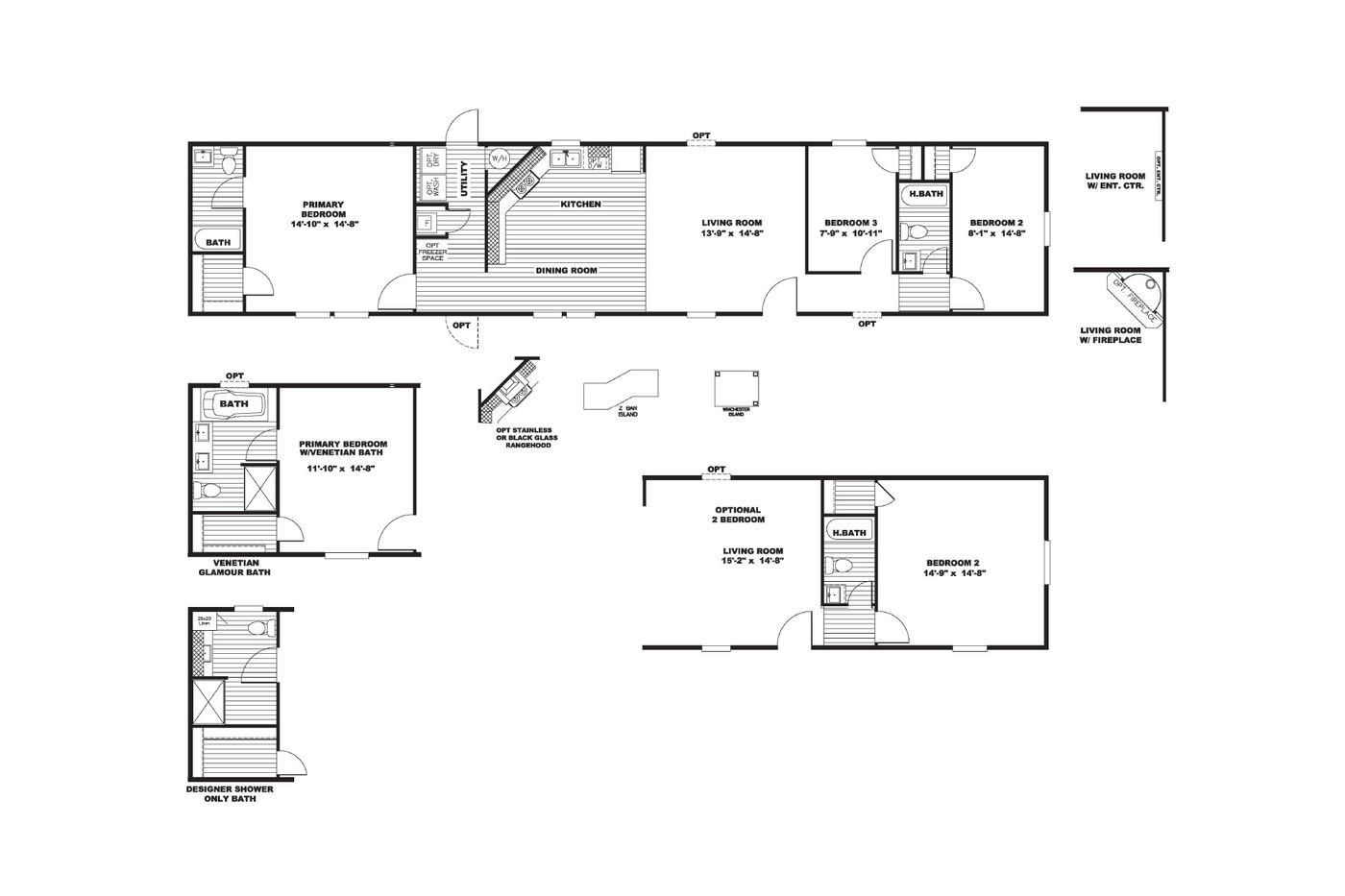 The BLAZER 76 C Floor Plan. This Manufactured Mobile Home features 3 bedrooms and 2 baths.