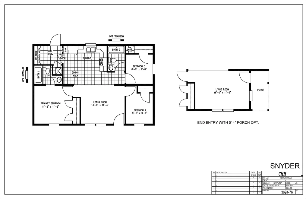 The SNYDER 3624-76 Floor Plan. This Manufactured Mobile Home features 3 bedrooms and 2 baths.