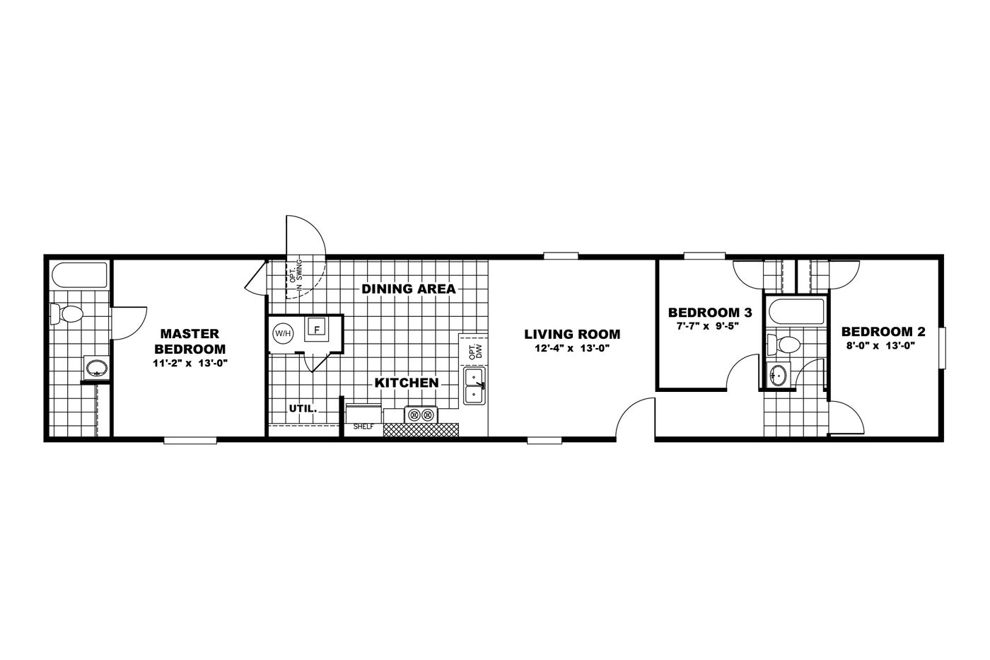 The ELATION Floor Plan. This Manufactured Mobile Home features 3 bedrooms and 2 baths.