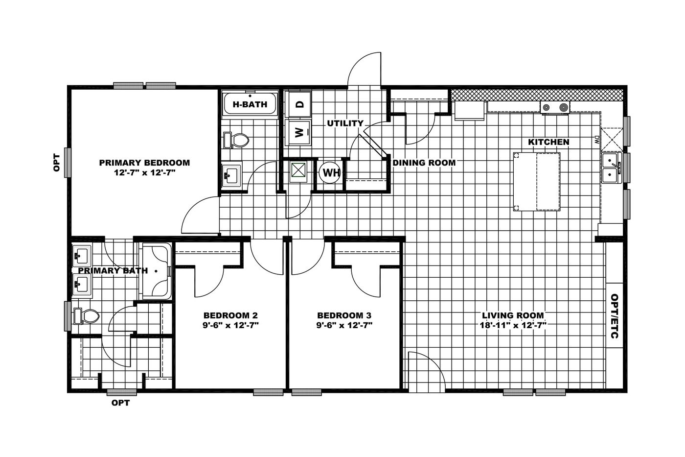 The OAKMONT Floor Plan. This Manufactured Mobile Home features 3 bedrooms and 2 baths.