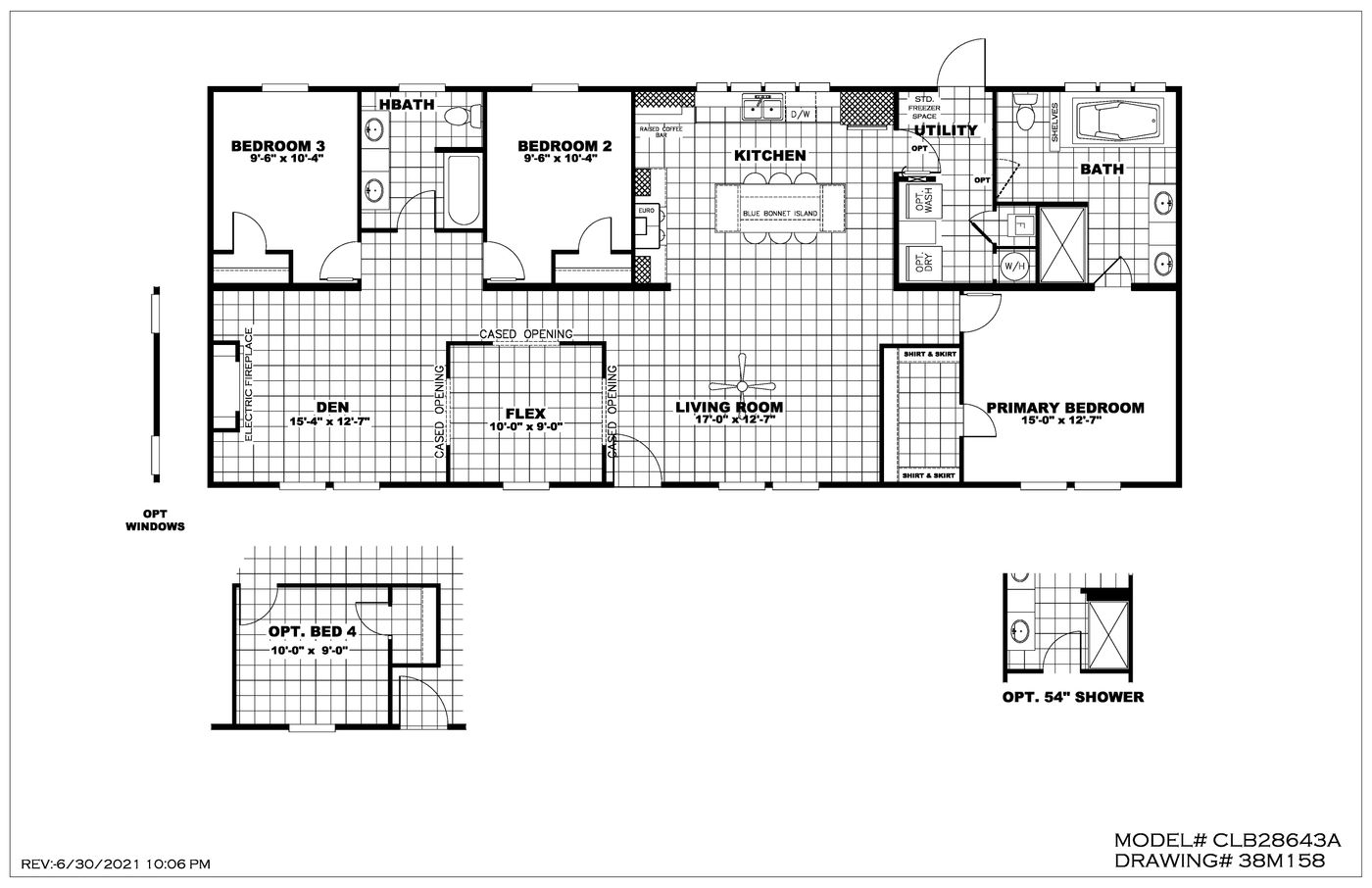 The BLUEBONNET BREEZE Floor Plan. This Manufactured Mobile Home features 3 bedrooms and 2 baths.